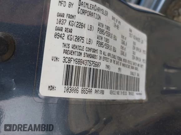 ✅ 2003 Chrysler PT Cruiser Limited • VIN: 3C8FY68B43T575607 • Лот: 43024893. Опубликован ранее на IAAI с пробегом 124 827 миль. Бесплатный доступ к архиву аукционных продаж из США и подробный отчёт об истории автомобиля на DreamBid. Изображение 9.