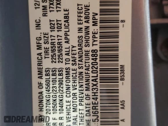 ✅ 2010 Honda CR-V LX • VIN: 5J6RE4H3XAL020488 • Lot: 51605355. Wystawiony na Copart z przebiegiem 108 895 mil. Bezpłatny archiwum sprzedaży aukcyjnych z USA i szczegółowy raport historii pojazdu na DreamBid. Zdjęcie 13.