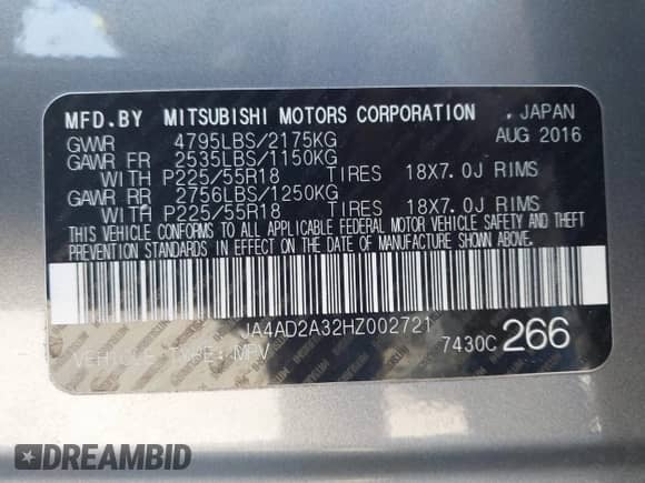 2017 Mitsubishi Outlander ES with VIN JA4AD2A32HZ002721, listed as a IAAI auction lot 43170748 with 72,388 mi miles and . Bid and sale history available at DreamBid. Image 9.