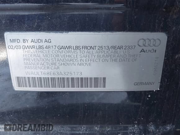 ✅ 2003 Audi A4 3.0L • VIN: WAULT68E63A325173 • Лот: 41356221. Опубликован ранее на IAAI с пробегом 172 761 миль. Бесплатный доступ к архиву аукционных продаж из США и подробный отчёт об истории автомобиля на DreamBid. Изображение 9.