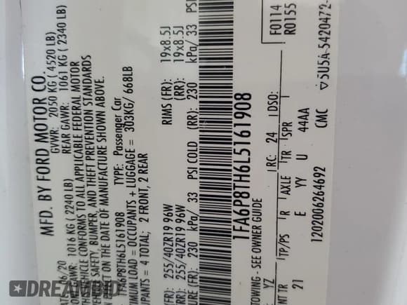 ✅ 2020 Ford Mustang EcoBoost • VIN: 1FA6P8TH6L5161908 • Лот: 92510605. Опубликован ранее на Copart с пробегом 37 038 миль. Бесплатный доступ к архиву аукционных продаж из США и подробный отчёт об истории автомобиля на DreamBid. Изображение 12.