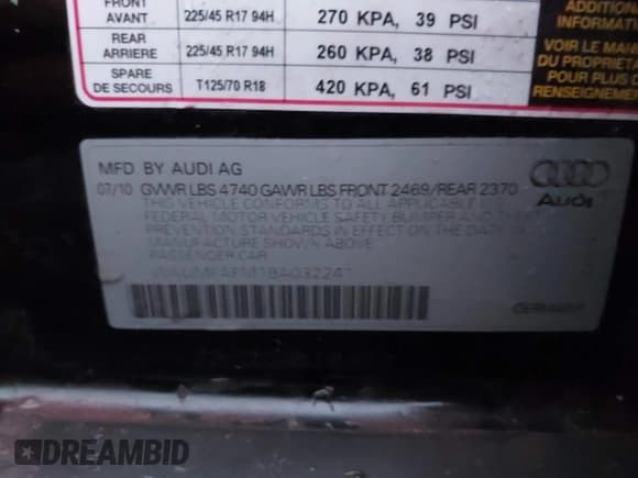 ✅ 2011 Audi A3 Premium Plus • VIN: WAUMFAFM1BA032241 • Лот: 41140611. Опубликован ранее на IAAI с пробегом 110 808 миль. Бесплатный доступ к архиву аукционных продаж из США и подробный отчёт об истории автомобиля на DreamBid. Изображение 9.