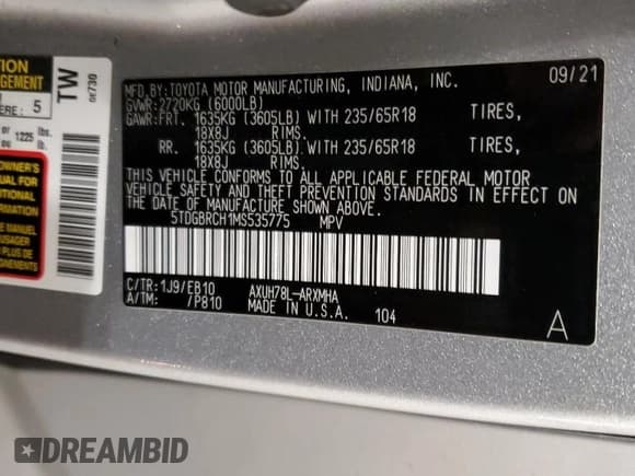 ✅ 2021 Toyota Highlander Hybrid XLE • VIN: 5TDGBRCH1MS535775 • Лот: 92788625. Опубликован ранее на Copart с пробегом 113 180 миль. Бесплатный доступ к архиву аукционных продаж из США и подробный отчёт об истории автомобиля на DreamBid. Изображение 14.