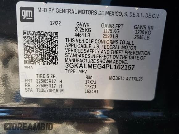 ✅ 2023 GMC Terrain SLE • VIN: 3GKALMEG4PL162157 • Lot: 85923045. Listed on Copart with 46,379 mi. Free auction sales archive from the USA and detailed vehicle history report at DreamBid. Image 14.