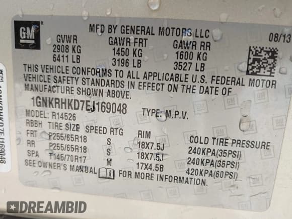 ✅ 2014 Chevrolet Traverse LT • VIN: 1GNKRHKD7EJ169048 • Lot: 42332958. Listed on IAAI with 184,819 mi. Free auction sales archive from the USA and detailed vehicle history report at DreamBid. Image 9.