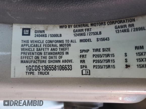 ✅ 2005 Chevrolet Colorado 1SF LS Z71 • VIN: 1GCDS136558106633 • Лот: 79876504. Опубликован ранее на Copart с пробегом 216 931 миль. Бесплатный доступ к архиву аукционных продаж из США и подробный отчёт об истории автомобиля на DreamBid. Изображение 12.