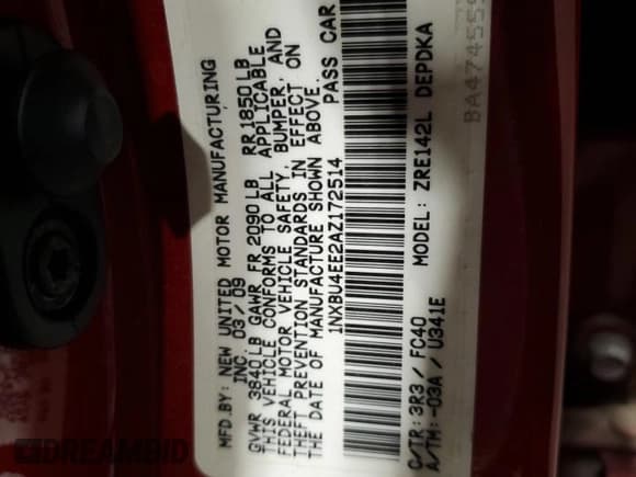 ✅ 2010 Toyota Corolla • VIN: 1NXBU4EE2AZ172514 • Лот: 55011395. Опубликован ранее на Copart с пробегом 109 982 миль. Бесплатный доступ к архиву аукционных продаж из США и подробный отчёт об истории автомобиля на DreamBid. Изображение 12.