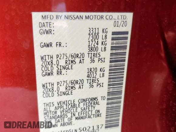 ✅ 2020 Nissan Titan SL • VIN: 1N6AA1ED5LN502137 • Lot: 59094945. Listed on Copart with 42,241 mi. Free auction sales archive from the USA and detailed vehicle history report at DreamBid. Image 12.