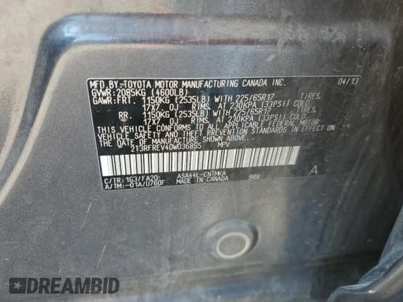 ✅ 2013 Toyota RAV4 XLE • VIN: 2T3RFREV4DW036855 • Лот: 62352285. Опубликован ранее на Copart с пробегом 101 739 миль. Бесплатный доступ к архиву аукционных продаж из США и подробный отчёт об истории автомобиля на DreamBid. Изображение 12.