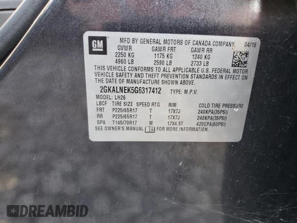 ✅ 2016 GMC Terrain SLE • VIN: 2GKALNEK5G6317412 • Lot: 81227875. Wystawiony na Copart z przebiegiem 98 225 mil. Bezpłatny archiwum sprzedaży aukcyjnych z USA i szczegółowy raport historii pojazdu na DreamBid. Zdjęcie 13.