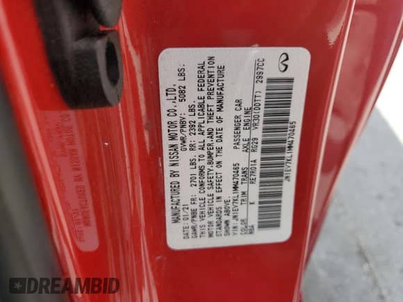 ✅ 2021 Infiniti Q60 Luxe • VIN: JN1EV7KL1MM470465 • Lot: 65456805. Listed on Copart with 63,452 mi. Free auction sales archive from the USA and detailed vehicle history report at DreamBid. Image 12.