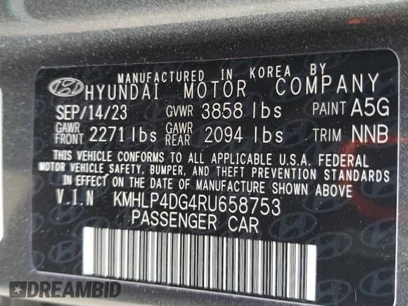 ✅ 2024 Hyundai Elantra Limited • VIN: KMHLP4DG4RU658753 • Lot: 57227635. Listed on Copart with 17,101 mi. Free auction sales archive from the USA and detailed vehicle history report at DreamBid. Image 13.