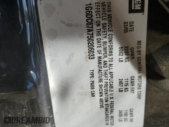 ✅ 2005 Cadillac STS • VIN: 1G6DC67A750206033 • Lot: 90746535. Listed on Copart with 103,518 mi. Free auction sales archive from the USA and detailed vehicle history report at DreamBid. Image 12.