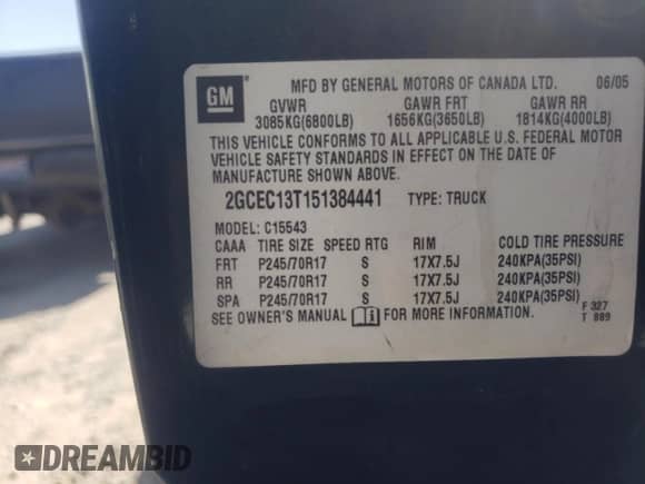 2005 Chevrolet Silverado 1500 LS z VIN 2GCEC13T151384441, wystawiony jako Copart lot #69667094 z przebiegiem 233 193 mil mil oraz Szkoda całkowita • Salvage title. Historia ofert i sprzedaży dostępna na DreamBid. Obrazek 12.