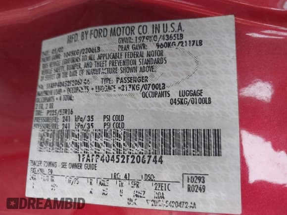 ✅ 2002 Ford Mustang Standard • VIN: 1FAFP40452F206744 • Lot: 43072085. Wystawiony na IAAI z przebiegiem Nie podano. Bezpłatny archiwum sprzedaży aukcyjnych z USA i szczegółowy raport historii pojazdu na DreamBid. Zdjęcie 9.