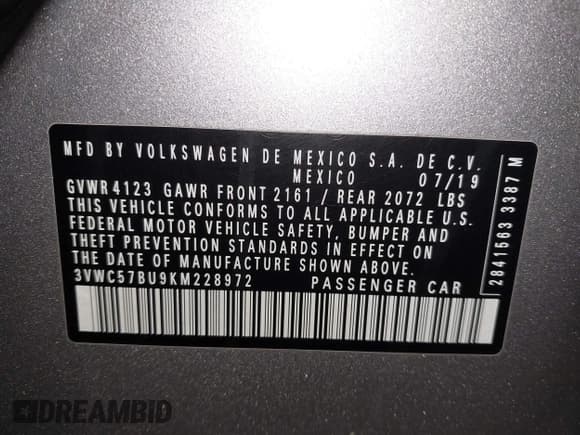 ✅ 2019 Volkswagen Jetta S • VIN: 3VWC57BU9KM228972 • Lot: 42409644. Listed on IAAI with 20,450 mi. Free auction sales archive from the USA and detailed vehicle history report at DreamBid. Image 9.