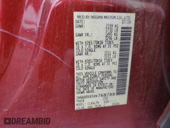 ✅ 2014 Nissan Frontier S • VIN: 1N6AD0ER5EN768788 • Lot: 70254985. Wystawiony na Copart z przebiegiem 117 065 mil. Bezpłatny archiwum sprzedaży aukcyjnych z USA i szczegółowy raport historii pojazdu na DreamBid. Zdjęcie 12.