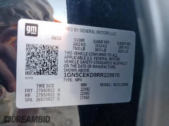 ✅ 2024 Chevrolet Suburban RST • VIN: 1GNSCEKD9RR229970 • Лот: 92583175. Опубликован ранее на Copart с пробегом 59 922 миль. Бесплатный доступ к архиву аукционных продаж из США и подробный отчёт об истории автомобиля на DreamBid. Изображение 13.