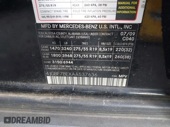 ✅ 2010 Mercedes-Benz GL 450 • VIN: 4JGBF7BEXAA537636 • Lot: 43658110. Wystawiony na IAAI z przebiegiem 116 967 mil. Bezpłatny archiwum sprzedaży aukcyjnych z USA i szczegółowy raport historii pojazdu na DreamBid. Zdjęcie 9.