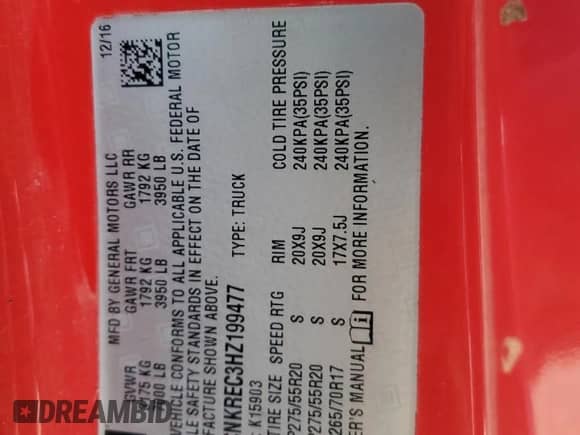 2017 Chevrolet Silverado 1500 LT z VIN 1GCNKREC3HZ199477, wystawiony jako Copart lot #89921035 z przebiegiem 108 089 mil mil oraz Szkoda całkowita • Salvage title. Historia ofert i sprzedaży dostępna na DreamBid. Obrazek 12.