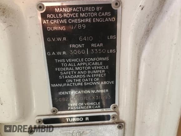 ✅ 1990 Bentley Arnage • VIN: SCBZR03D1LCX31893 • Лот: 67332204. Опубликован ранее на Copart с пробегом 47 638 миль. Бесплатный доступ к архиву аукционных продаж из США и подробный отчёт об истории автомобиля на DreamBid. Изображение 12.