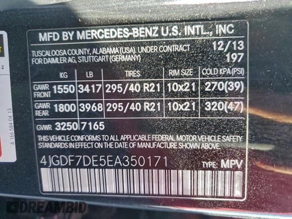 ✅ 2014 Mercedes-Benz GL 550 • VIN: 4JGDF7DE5EA350171 • Lot: 92241225. Listed on Copart with 115,625 mi. Free auction sales archive from the USA and detailed vehicle history report at DreamBid. Image 13.