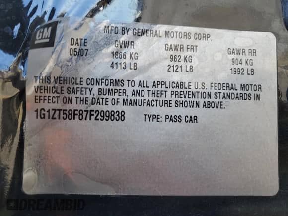 2007 Chevrolet Malibu 1LT z VIN 1G1ZT58F87F299838, wystawiony jako Copart lot #80891274 z przebiegiem 118 042 mil mil oraz Szkoda całkowita • Salvage title. Historia ofert i sprzedaży dostępna na DreamBid. Obrazek 14.