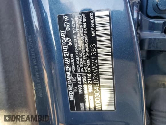 ✅ 2019 Mercedes-Benz A 220 • VIN: WDD3G4EB2KW021383 • Lot: 87044485. Listed on Copart with Not provided. Free auction sales archive from the USA and detailed vehicle history report at DreamBid. Image 12.