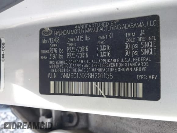 ✅ 2008 Hyundai Santa Fe GLS • VIN: 5NMSG13D28H201158 • Lot: 43795731. Wystawiony na IAAI z przebiegiem 158 308 mil. Bezpłatny archiwum sprzedaży aukcyjnych z USA i szczegółowy raport historii pojazdu na DreamBid. Zdjęcie 9.