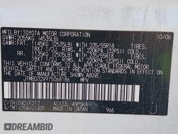 ✅ 2007 Toyota RAV4 Sport • VIN: JTMBD32V975068186 • Лот: 43378403. Опубликован ранее на IAAI с пробегом 171 109 миль. Бесплатный доступ к архиву аукционных продаж из США и подробный отчёт об истории автомобиля на DreamBid. Изображение 9.