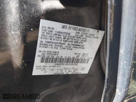 ✅ 2005 Ford Five Hundred Limited • VIN: 1FAHP251X5G103703 • Lot: 42095294. Wystawiony na IAAI z przebiegiem Nie podano. Bezpłatny archiwum sprzedaży aukcyjnych z USA i szczegółowy raport historii pojazdu na DreamBid. Zdjęcie 9.