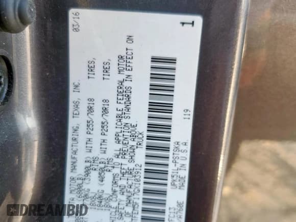 ✅ 2016 Toyota Tundra SR5 • VIN: 5TFEM5F17GX103912 • Лот: 71792425. Опубликован ранее на Copart с пробегом 149 150 миль. Бесплатный доступ к архиву аукционных продаж из США и подробный отчёт об истории автомобиля на DreamBid. Изображение 12.