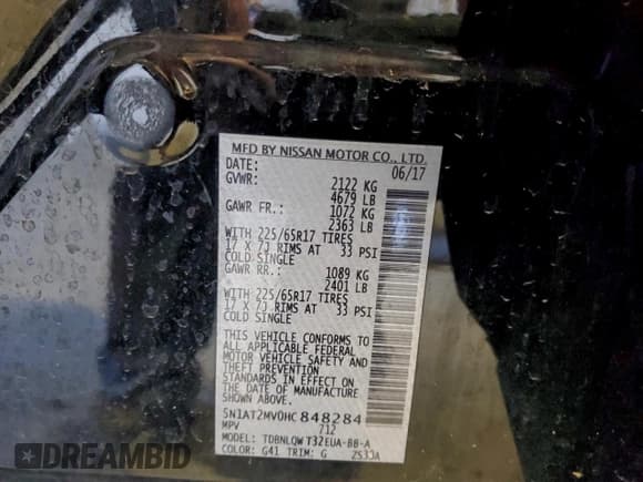 ✅ 2017 Nissan Rogue SL • VIN: 5N1AT2MV0HC848284 • Lot: 94529665. Listed on Copart with 78,506 mi. Free auction sales archive from the USA and detailed vehicle history report at DreamBid. Image 13.