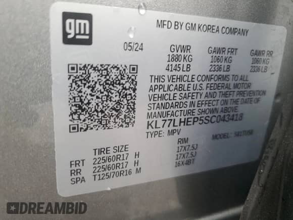 2025 Chevrolet Trax LT z VIN KL77LHEP5SC043418, wystawiony jako Copart lot #81254775 z przebiegiem 13 629 mil mil oraz Szkoda całkowita • Salvage title. Historia ofert i sprzedaży dostępna na DreamBid. Obrazek 13.