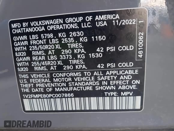 ✅ 2023 Volkswagen ID.4 Pro S • VIN: 1V2FMPE80PC007866 • Lot: 41749910. Listed on IAAI with 11,524 mi. Free auction sales archive from the USA and detailed vehicle history report at DreamBid. Image 9.