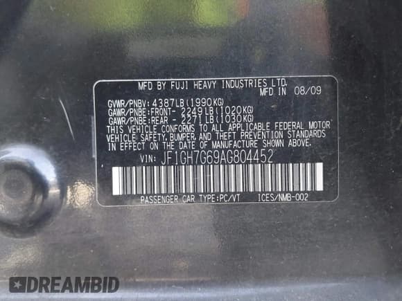 ✅ 2010 Subaru WRX WRX • VIN: JF1GH7G69AG804452 • Лот: 42541039. Опубликован ранее на IAAI с пробегом 153 989 миль. Бесплатный доступ к архиву аукционных продаж из США и подробный отчёт об истории автомобиля на DreamBid. Изображение 9.