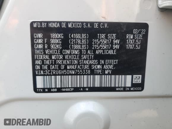 ✅ 2022 Honda HR-V EX • VIN: 3CZRU6H50NM755338 • Лот: 67111235. Опубликован ранее на Copart с пробегом 25 371 миль. Бесплатный доступ к архиву аукционных продаж из США и подробный отчёт об истории автомобиля на DreamBid. Изображение 12.