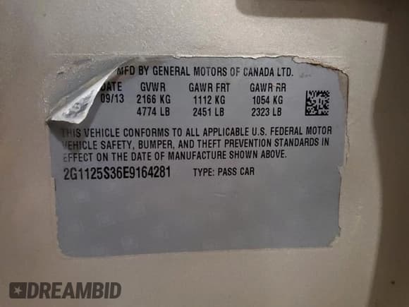 ✅ 2014 Chevrolet Impala LT • VIN: 2G1125S36E9164281 • Lot: 90577995. Listed on Copart with 216,385 mi. Free auction sales archive from the USA and detailed vehicle history report at DreamBid. Image 12.