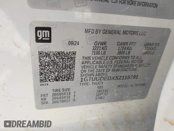 ✅ 2025 GMC Sierra 1500 SLT • VIN: 1GTUUDEDXSZ118791 • Lot: 43696686. Wystawiony na IAAI z przebiegiem 44 319 mil. Bezpłatny archiwum sprzedaży aukcyjnych z USA i szczegółowy raport historii pojazdu na DreamBid. Zdjęcie 9.