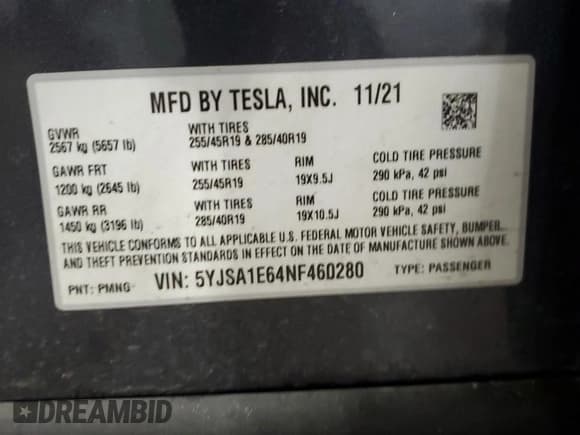 ✅ 2022 Tesla Model S Plaid • VIN: 5YJSA1E64NF460280 • Lot: 60063745. Listed on Copart with 42,387 mi. Free auction sales archive from the USA and detailed vehicle history report at DreamBid. Image 12.