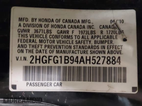 ✅ 2010 Honda Civic EX-L • VIN: 2HGFG1B94AH527884 • Lot: 41557190. Listed on IAAI with 320,050 mi. Free auction sales archive from the USA and detailed vehicle history report at DreamBid. Image 9.