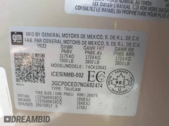 2022 Chevrolet Silverado 1500 Custom Trail Boss with VIN 3GCPDCED7NG682474, listed as a IAAI auction lot 42160845 with 19,528 mi miles and . Bid and sale history available at DreamBid. Image 9.