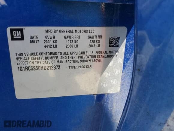 2017 Chevrolet Volt LT с VIN 1G1RC6S50HU212873, выставлен на аукционе Copart как лот 47098163 с пробегом Не указан миль и . История ставок и продаж доступна на DreamBid. Изображение 14.