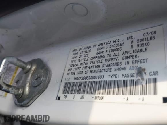 ✅ 2009 Honda Accord EX-L • VIN: 1HGCP26889A001603 • Lot: 43513766. Wystawiony na IAAI z przebiegiem Nie podano. Bezpłatny archiwum sprzedaży aukcyjnych z USA i szczegółowy raport historii pojazdu na DreamBid. Zdjęcie 9.