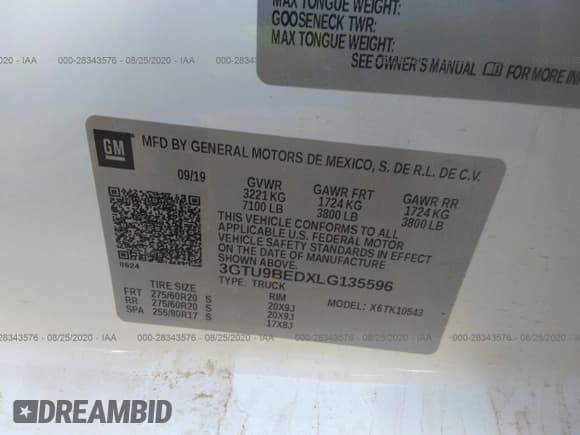 ✅ 2020 GMC Sierra 1500 SLE • VIN: 3GTU9BEDXLG135596 • Лот: 28343576. Опубликован ранее на IAAI с пробегом 8 590 миль. Бесплатный доступ к архиву аукционных продаж из США и подробный отчёт об истории автомобиля на DreamBid. Изображение 9.