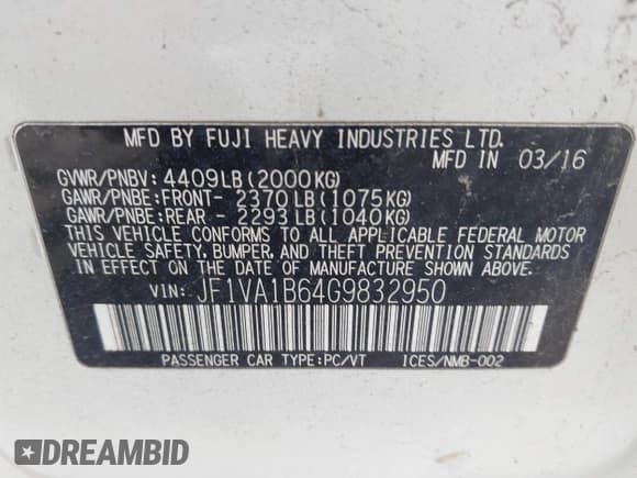 ✅ 2016 Subaru WRX • VIN: JF1VA1B64G9832950 • Lot: 43088184. Listed on IAAI with 111,395 mi. Free auction sales archive from the USA and detailed vehicle history report at DreamBid. Image 9.