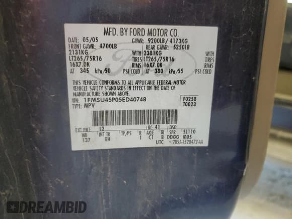 ✅ 2005 Ford Excursion Eddie Bauer • VIN: 1FMSU45P05ED40748 • Лот: 55060805. Опубликован ранее на Copart с пробегом 286 908 миль. Бесплатный доступ к архиву аукционных продаж из США и подробный отчёт об истории автомобиля на DreamBid. Изображение 13.