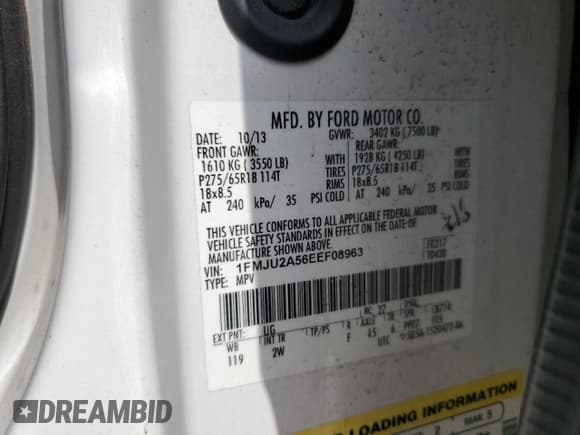 ✅ 2014 Ford Expedition Limited • VIN: 1FMJU2A56EEF08963 • Лот: 50848365. Опубликован ранее на Copart с пробегом 126 156 миль. Бесплатный доступ к архиву аукционных продаж из США и подробный отчёт об истории автомобиля на DreamBid. Изображение 15.