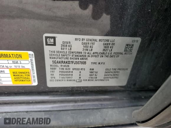 ✅ 2015 Buick Enclave Convenience • VIN: 5GAKRAKD7FJ307805 • Lot: 86444205. Listed on Copart with 167,874 mi. Free auction sales archive from the USA and detailed vehicle history report at DreamBid. Image 13.