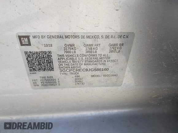 ✅ 2018 Chevrolet Silverado 1500 LT • VIN: 3GCPCREC9JG586160 • Lot: 43568321. Wystawiony na IAAI z przebiegiem 51 386 mil. Bezpłatny archiwum sprzedaży aukcyjnych z USA i szczegółowy raport historii pojazdu na DreamBid. Zdjęcie 9.